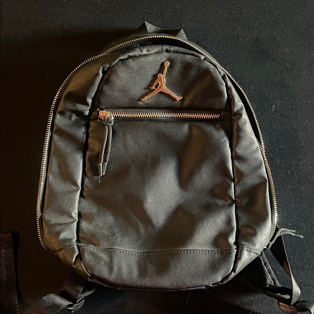 Mini Nike Jordan Skyline Faux Leather Black Backpack with Metallic Accents